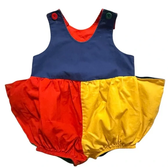 Vintage Mufflings by Schwab Colorblock Bubble Romper 12M - Picture 1 of 7